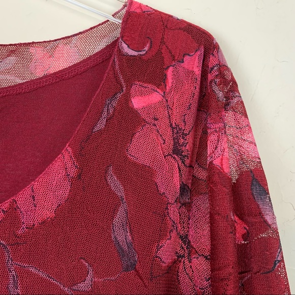 COLDWATER CREEK Pink Cabernet Floral Sheer L - Picture 2 of 4
